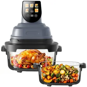 Glass Air Fryer, Upgraded 5-in-1 Portable Air Fryer with Dual Glass Bowls (4.2QT and 1.6QT Containers and Lids), Adjustable Temperature and Time, Freezer and Dishwasher Safe, Bake, Air Fry, Keep Warm, and Crisp