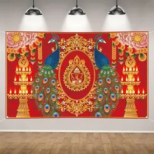 Happy Diwali Photo Backdrop Indian Diwali Peacock Banner Indian Deepavali Festival of Lights Party Decorations and Supplies for Home-71x43''