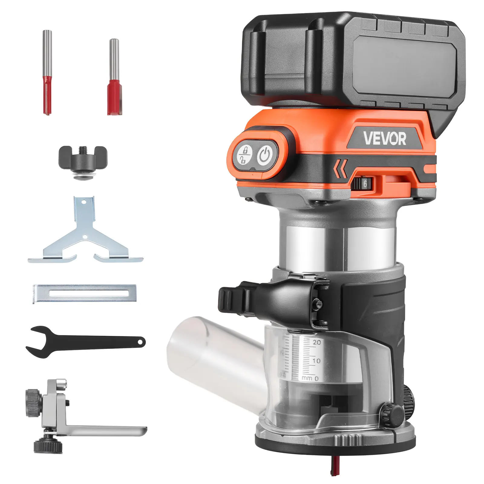 【DealsForYouDays】VEVOR Cordless Wood Router, 18V Brushless, Compact Variable Speed Palm Router with Fixed Base, 1/4-Inch Collet, Edge Trimmer Tool for Woodworking, Compatible with Makita 18V Batteries (No Battery), Router Table