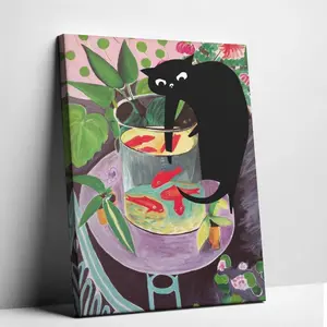 Retro Matisse Goldfish And Cat Posters Trendy Funny Black Cat Wall Art Prints Cute Colorful Table Goldfish Prints Painting For Home Bedroom Dorm Wall Decor funny poster 24x  36 bedroom wall art print posters  room  decor home decor picture wooden frame