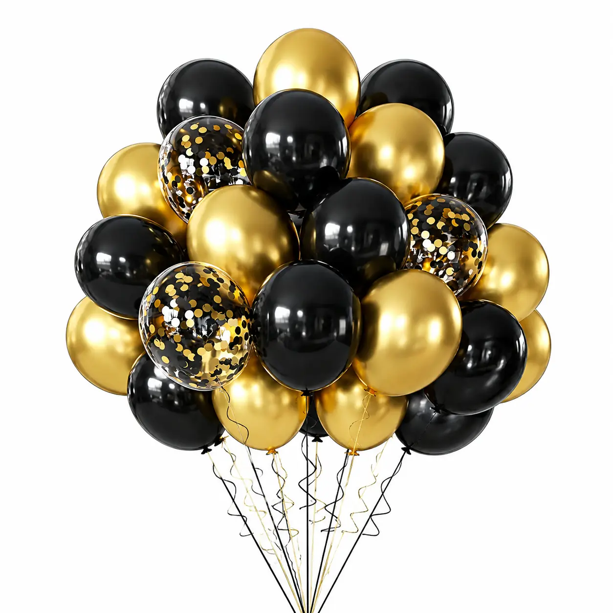 Black Gold Silver Balloons Set, 60 Pcs 12 Inch Metallic Chrome Gold Silver Balloon Black Silver Gold Balloons for Birthday Wedding Graduation New Year Party Decoration