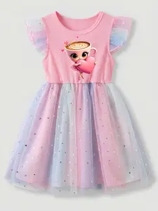 JUMPSTARTSALE Toddler Girl Tutu Dress GRILSOUTFIT, Cappuccina Ballerina Cartoon Princess Dress, Ribbed Knit Top Pastel Star Tulle Skirt, Birthday Party Outfit 4-7Y
