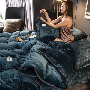 Light luxury premium grade milk velvet bedding set thickened winter four piece bed sheet and duvet cover anti static plush coral fleece soft warm cozy bedroom home hotel comfort elegant modern bedding adult use tiktok shop