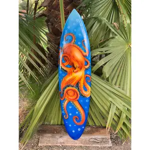 Tropical Airbrushed Octopus Decorative Surfboard Wall Plaque mango Wood 39"x10"