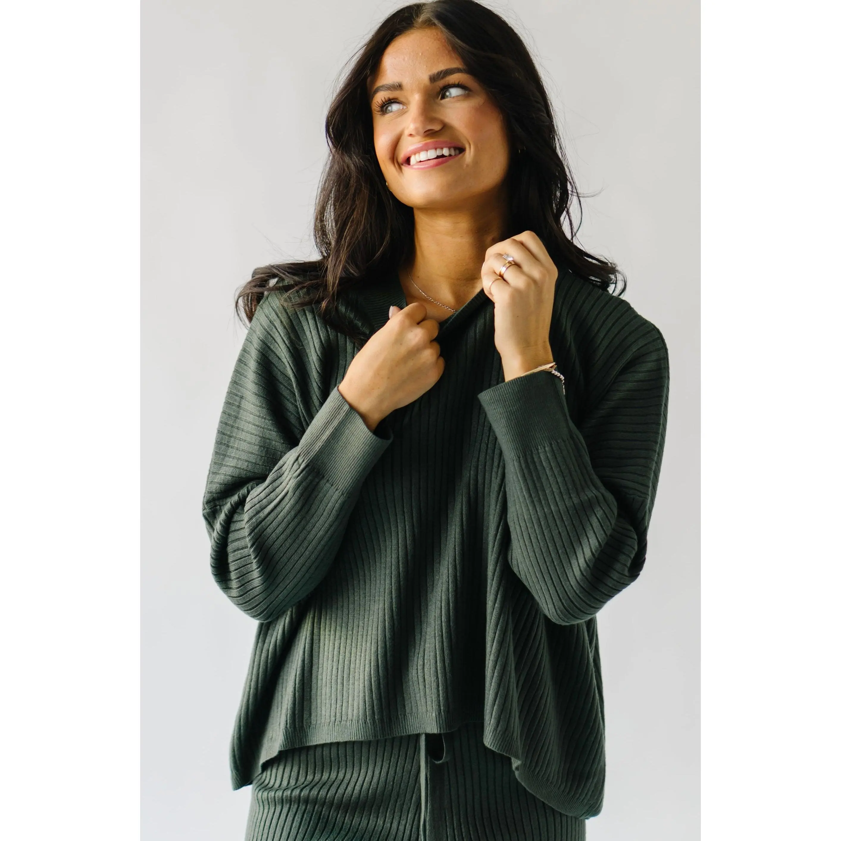 The Lorelai Ribbed Sweater in Dark Green