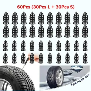 60Pcs Tire Repair Screws Plugs, Self-service Tyre Repair Vacuum Rubber Nails Kit for Car/Motorcycle/Truck/Tractor Puncture Fast Tyre Repair Supplies