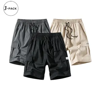 3-pack men’s cargo shorts, non-stretch fabric, wear-resistant and tear-resistant material, multi-purpose pockets, no rear pocket, adjustable waistband - suitable for gym workouts, hiking, and jobsite tasks; athletic bottom,solid pocket waist short Gamis