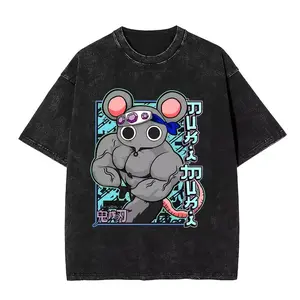 Anime Demon Slayer Vintage Washed T Shirt Kimetsu No Yaiba Agatsuma Zenitsu Tengen Uzui T-shirt Oversized T-shirts Unisex Tops 14