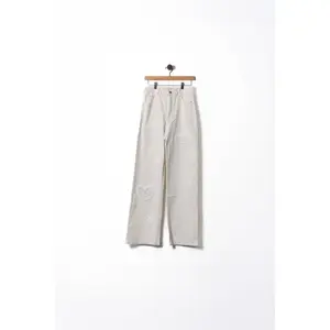 Cream Denim Pants with Heart Lace Appliqué