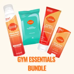 Lume Gym Essentials Bundle: Whole Body Deodorant Stick & Spray, Deodorizing Body Wipes, Acidified Body Wash