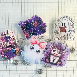 Acrylic Badge Reels - Assorted Designs Featuring Characters and Patterns for Personalization