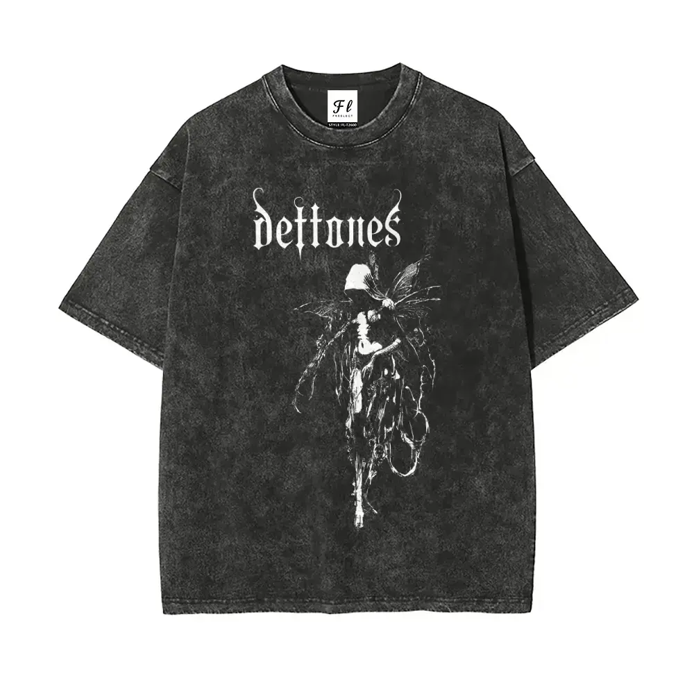 Men's Oversized Casual Round Neck Printed Fit Unisex Deftones Retro Heavy Metal Graphic Vintage Washed Short Sleeve Rock Band T-Shirt Crewneck Soft