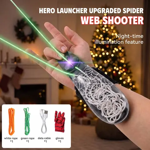 2026 Brand New USB-C Rechargeable String-Launching Web Shooter with Light-Up Launcher - LED Stress Reliever, Portable Stress Relief Kids Toy, Quirky Unique Cool Gifts for Kids' Holidays & Birthdays