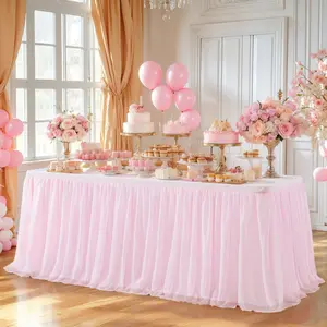 Wrinkle-Free Spandex Table Cover with Tutu Tulle Skirt, Classic European Polyester Stretch Cloth for Multi-Size Rectangle Tables, Ideal for Birthday Party, Wedding Banquet,summervibes