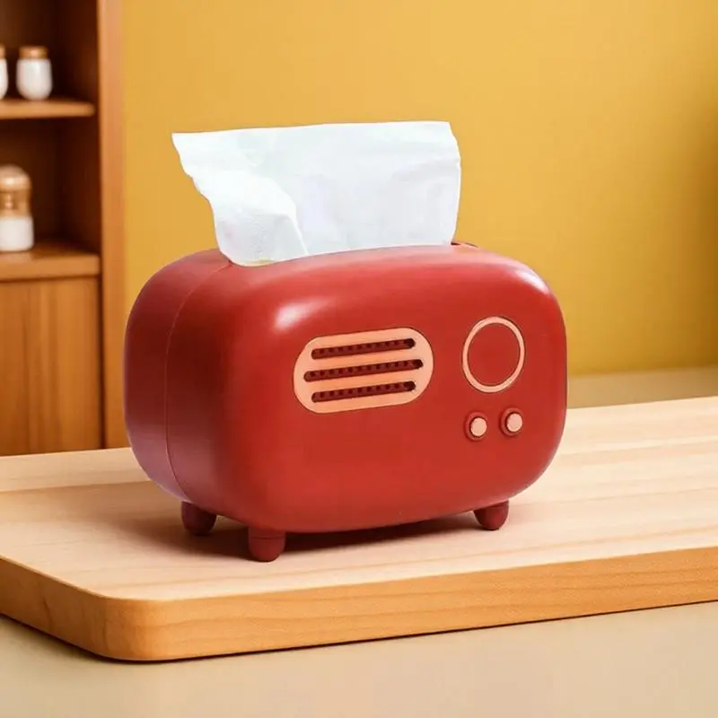 Vintage Radio Design Tissue Box, Creative Dustproof Tissue Storage Box, Desktop Tissue Holder for Kitchen Bathroom Bedroom, Bathroom Necessities