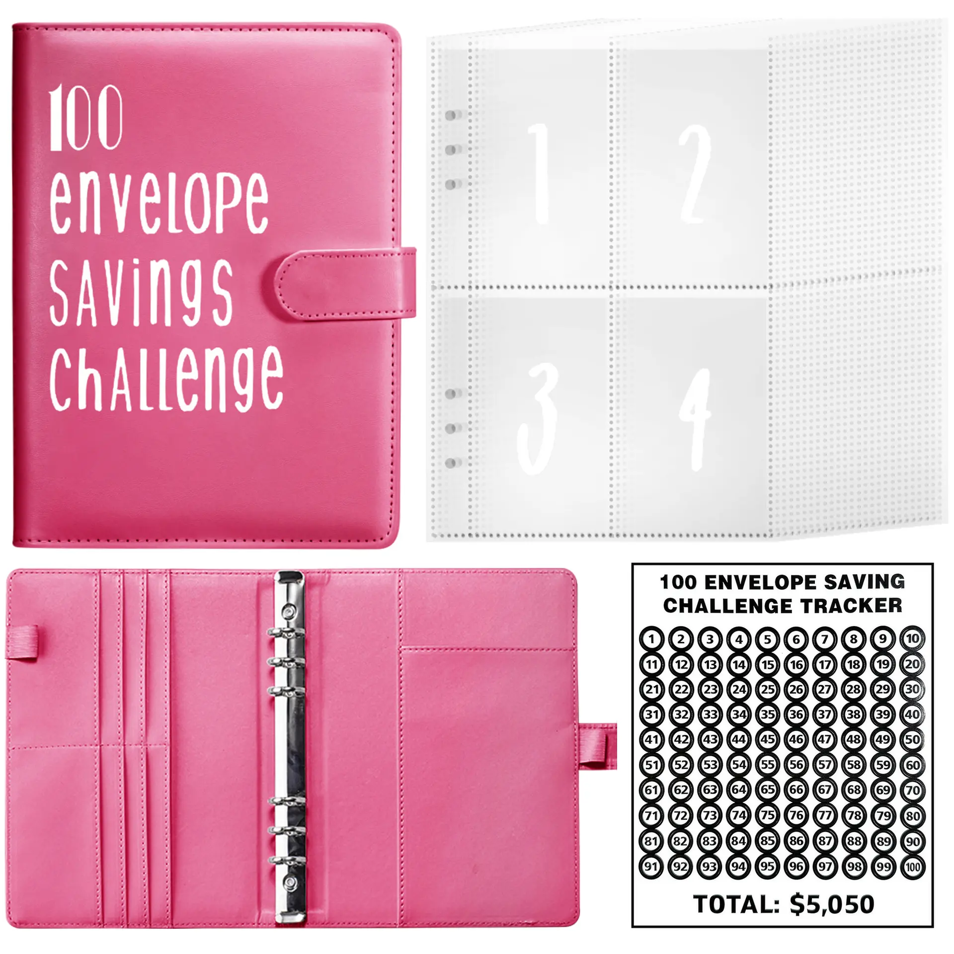 100-Envelope Challenge Binder Saving Binder, Simple and Fun way to save $5,050, Cash Fill Binder Budget Planner Savings Challenge, Home Essentials, Gift (Purple)