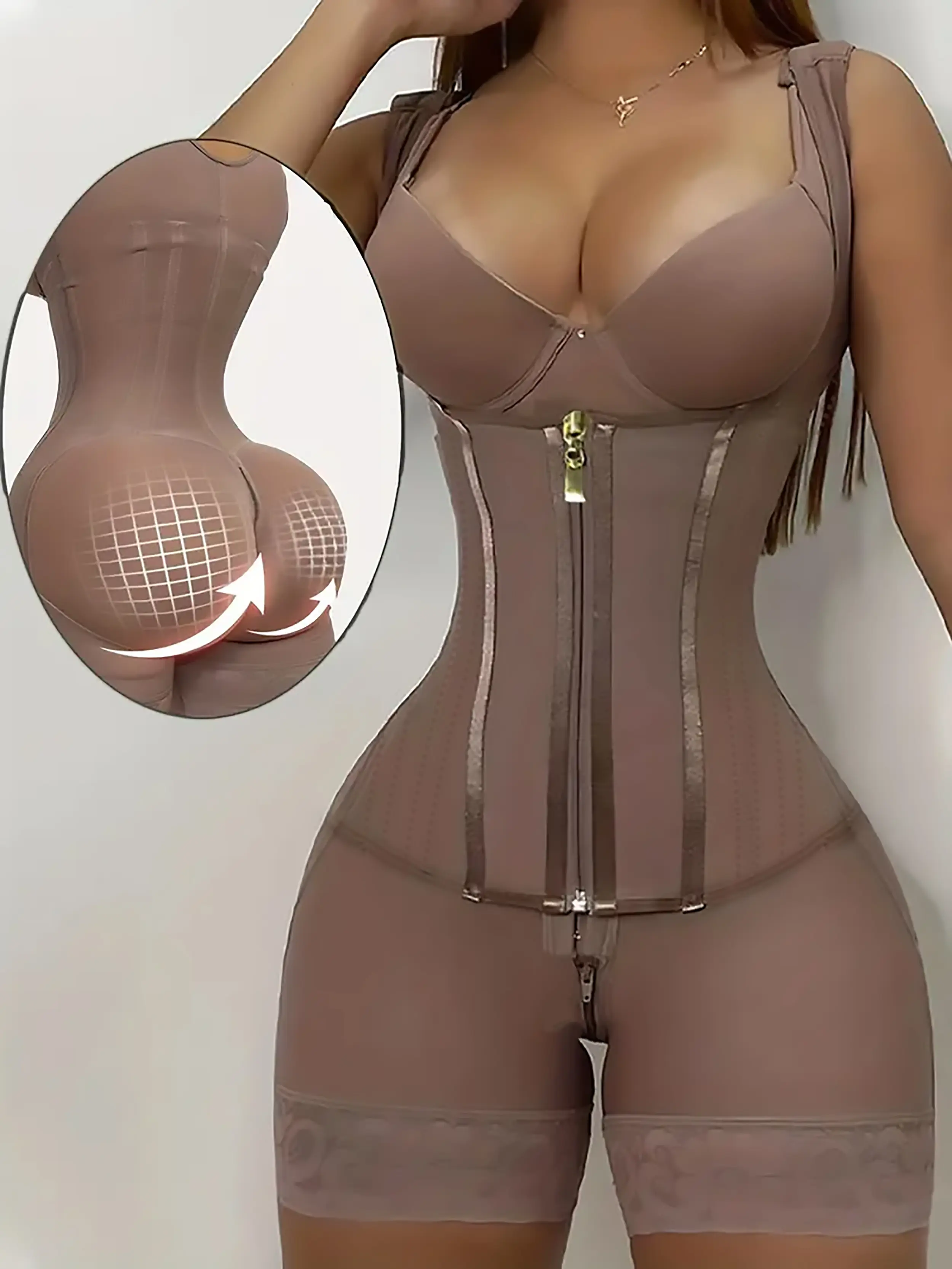 Women's Faja Body Shaper Bodysuit - Polyester Blend, Plain, Zipper Closure, Enhanced Comfort, Optimized Fit, Overall Compression, Tummy Curve Control Underwear, Hand Wash Only shapewear women