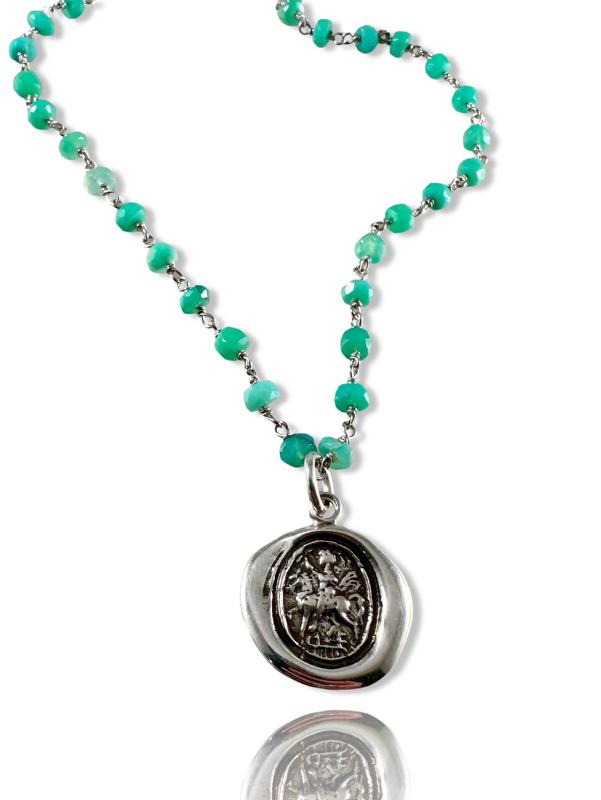 18” Saint George Chrysoprase Sterling Necklace