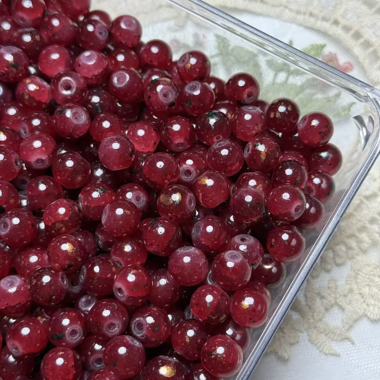 【A33】10mm Red Crackled Glass Bead 50ml