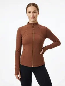 XELLE Women's Slim Fit chain Yoga Jacket ,Soft as butter Naked feeling Breathable Athletic Running Track Jacket with Thumb Holes, High Neck Workout Sports Top for Gym & Fitness