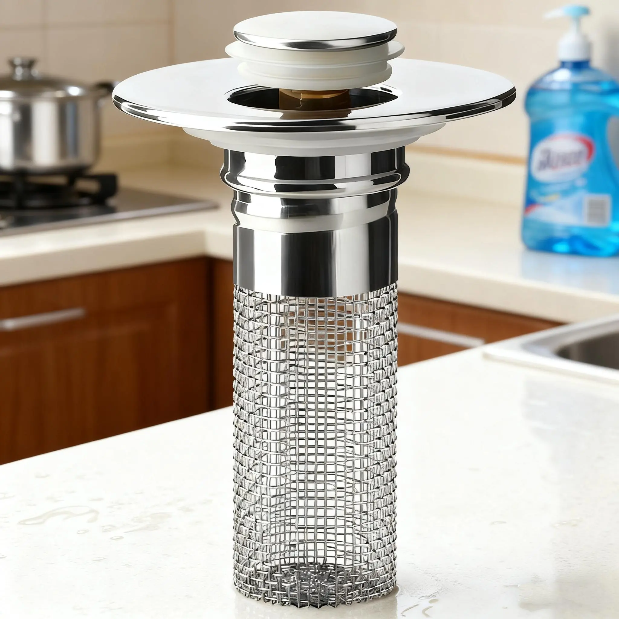 32mm Modern Metal Bathroom Fixtures Set, Bathroom-Kitchen Sink Accessories - 304 Steel Basket Hair Catcher, Stainless Steel Floor Drain Filter, Pop-Up Stopper, Lift-to-Drain Silicone Gadget, Built to Last Outlasting Plastic, 1 Gadget Less Hassle