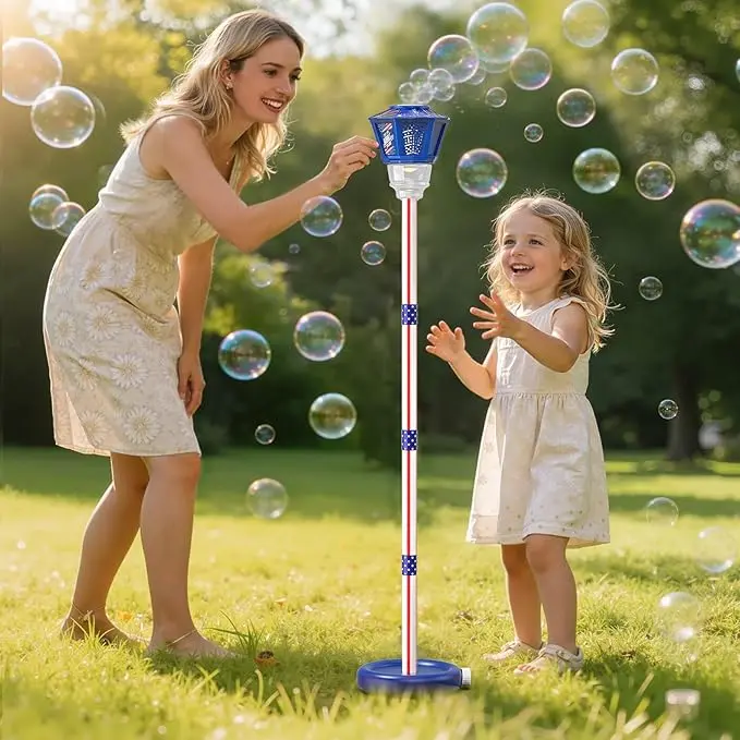 Bubble machine for kids — bubble blower maker with lights and music; automatic bubble stand machine for parties, birthdays, weddings; summer outdoor toys for toddlers and kids summerwins