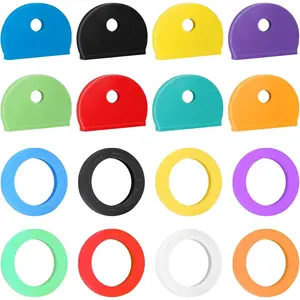 16 Pack Colorful Plastic Key Cap Tags and Identifier Covers for Standard Flat House Keys, 2 Styles