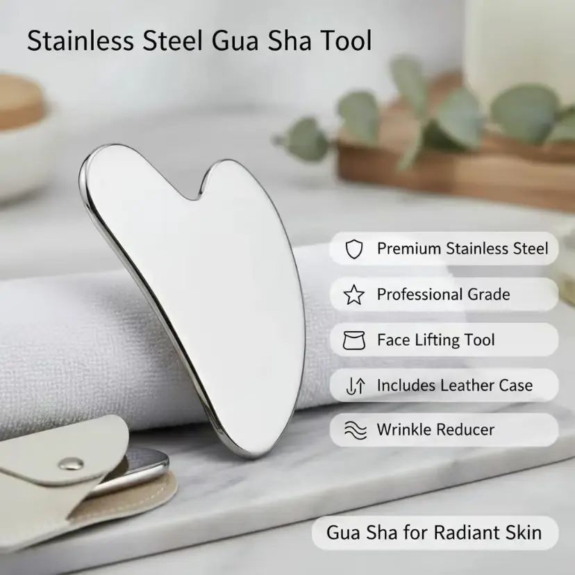 Stainless Steel Gua Sha Facial Tools. Comfort Guasha Tool for Face or Body Massage. Relieve Tensions and Reduce Redness Skin Care Tool for Body Treatment, Metal Beauty Essentials mothersdaygift eye jawline sculpting