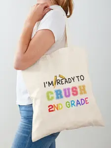 Sale up to 50%, Limited Flash Deal, Im Ready To Crush Second Grade, Funny Back To School, Crush 2nd Grade Funny Dinosaur School Cotton Tote Bag