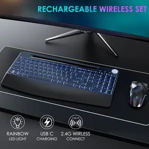 JOMAA 2.4G Wireless Full Size Keyboard Rechargeable RGB Backlight With Slot and Wrist Rest Volume Knob Keyboard Keyboard for PC/Desktop/Laptop