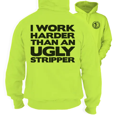 Work Harder -  High Visibility Hoodie Work Gear - Cotton Poly Premium Blend - Funny, Sarcastic Designs For Blue Collar Workers  Fabric Menswear Polyester Sweatshirt Thick Top Day Layer Underwear Streetwear Clothing Jacket