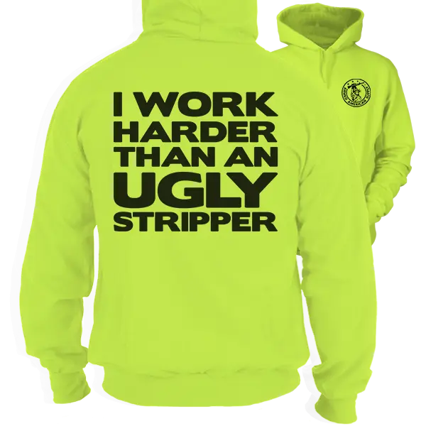 Work Harder - High Visibility Hoodie Work Gear - Cotton Poly Premium Blend - Funny, Sarcastic Designs For Blue Collar Workers Fabric Menswear Polyester Sweatshirt Thick Top Day Layer Underwear Streetwear Clothing Jacket