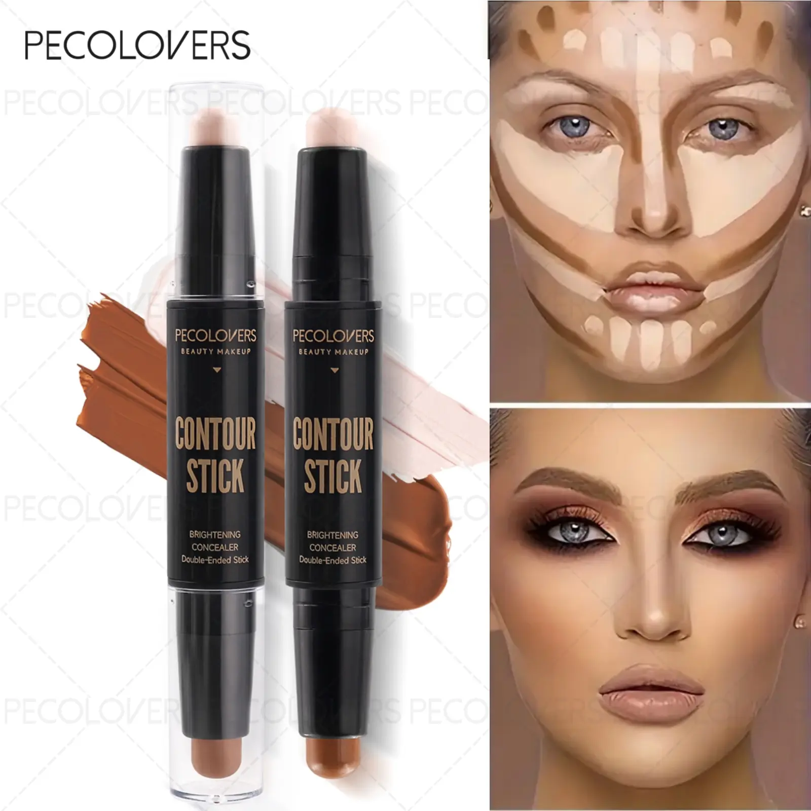 1pc Double-head Highlight Contour Concealer Stick Long-Lasting Waterproof Brightening Contouring Bronze Stick Foundation Makeup Pencil Cosmetics Bronzer Highlighter Face Contour, Facial Contouring Makeup