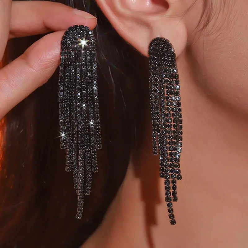 Rhinestone Decorated Earrings, Rhinestone Decorated Bling, Statement Earrings, Fashionable Long Tassel Earrings for Party, Daily Clothing Decor, Trendy All-match & Exquisite Jewelry for Birthday Gift, Fashionable Jewelry Accessories