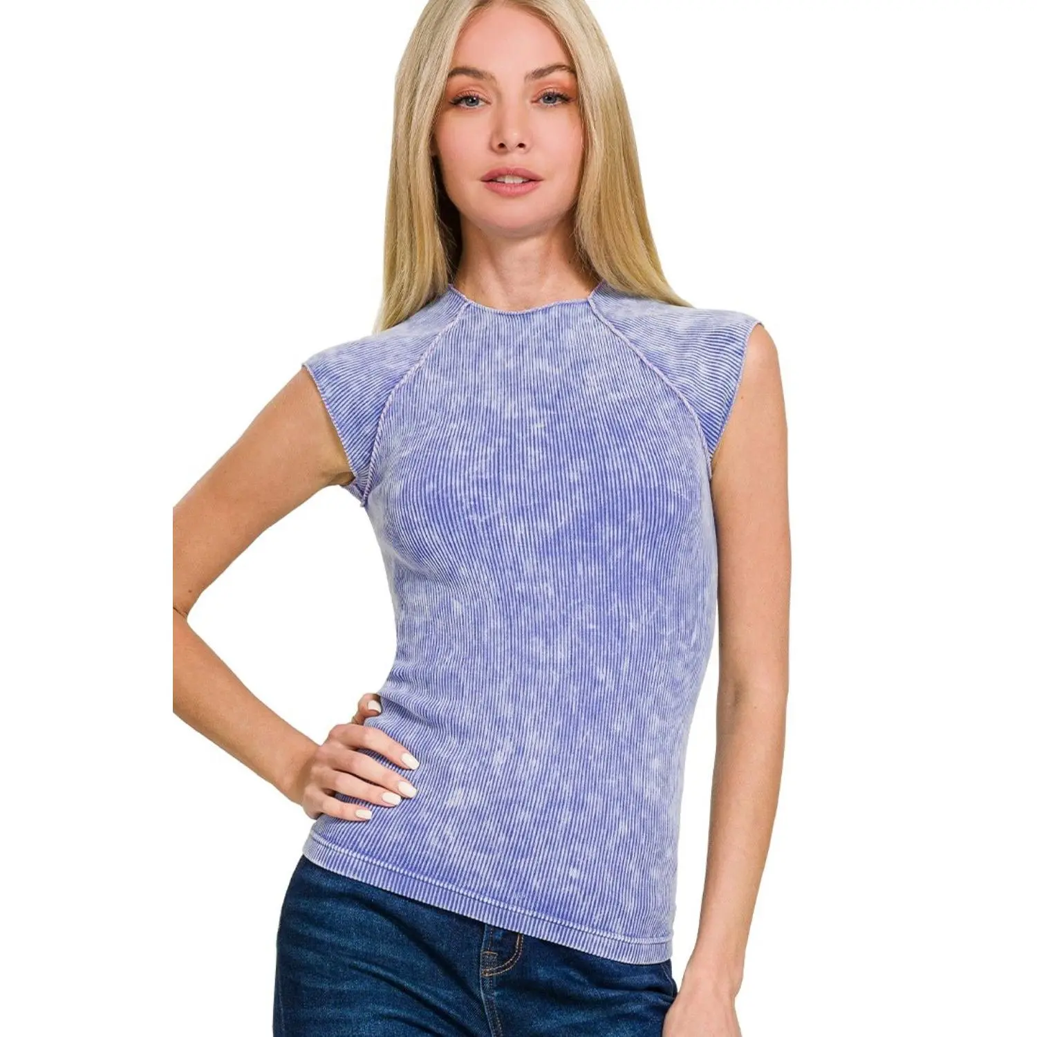 Zenana Stone Washed Ribbed Seamless Top