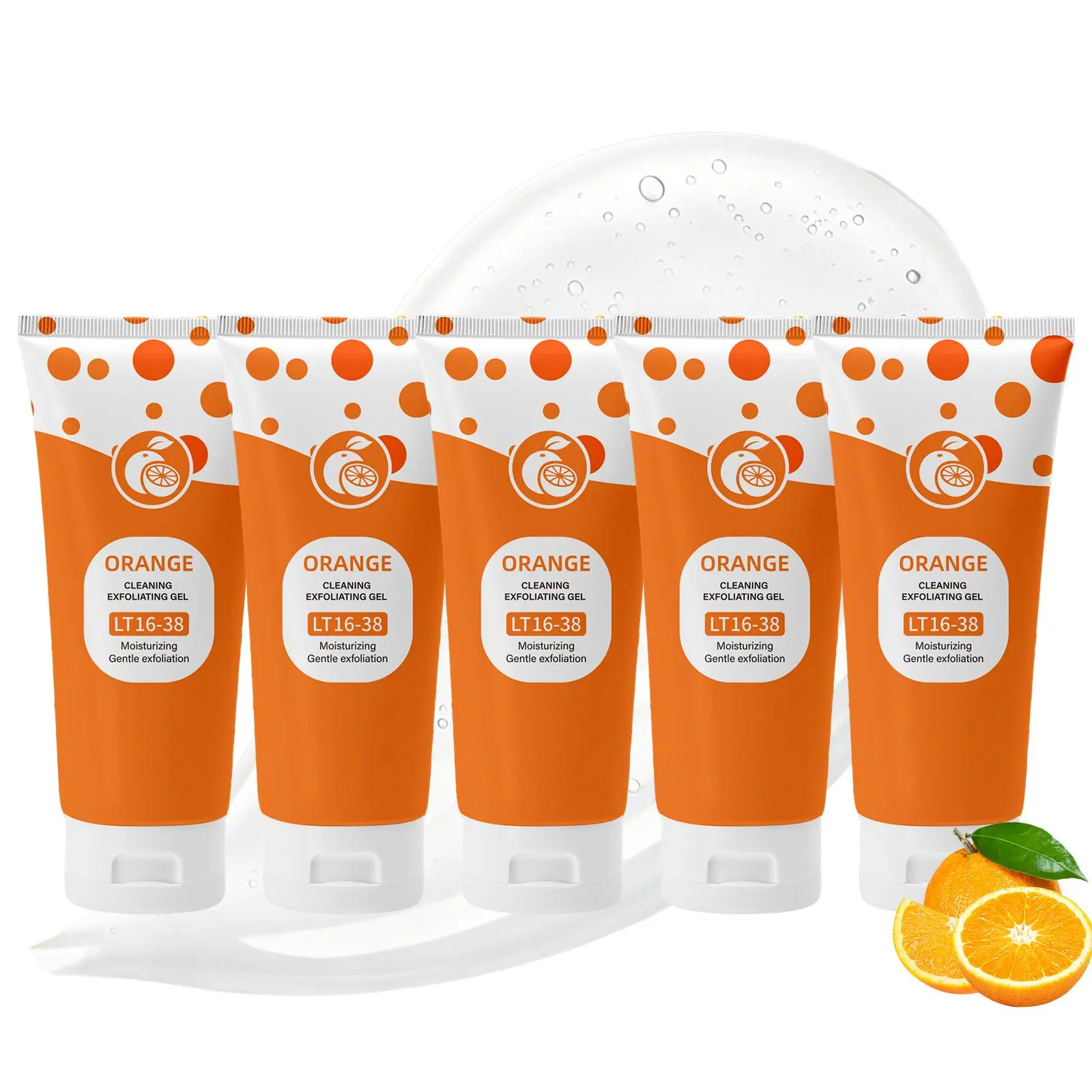Orange exfoliating gel with natural orange essence. Softly purifies skin, locks in moisture, buffs rough dead skin, and leaves skin silky smooth, soft and fresh.