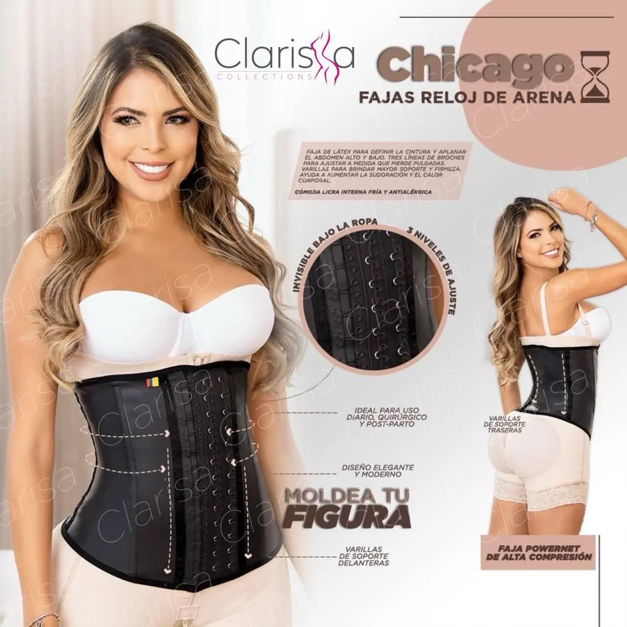Cinturilla Látex / Mid Thigh Shaper con Tres Líneas de Brochas y Varillas para Brindar Mayor Soporte y Firmezza - Belts, Shapewear