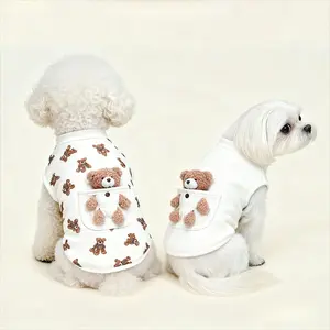 Cute Pet Apparel Plush Bear Pattern Cartoon Dog Clothes All Season Sleeveless Puppy Kitten Pullover Soft Skin-Friendly Suitable for all cats and dogs