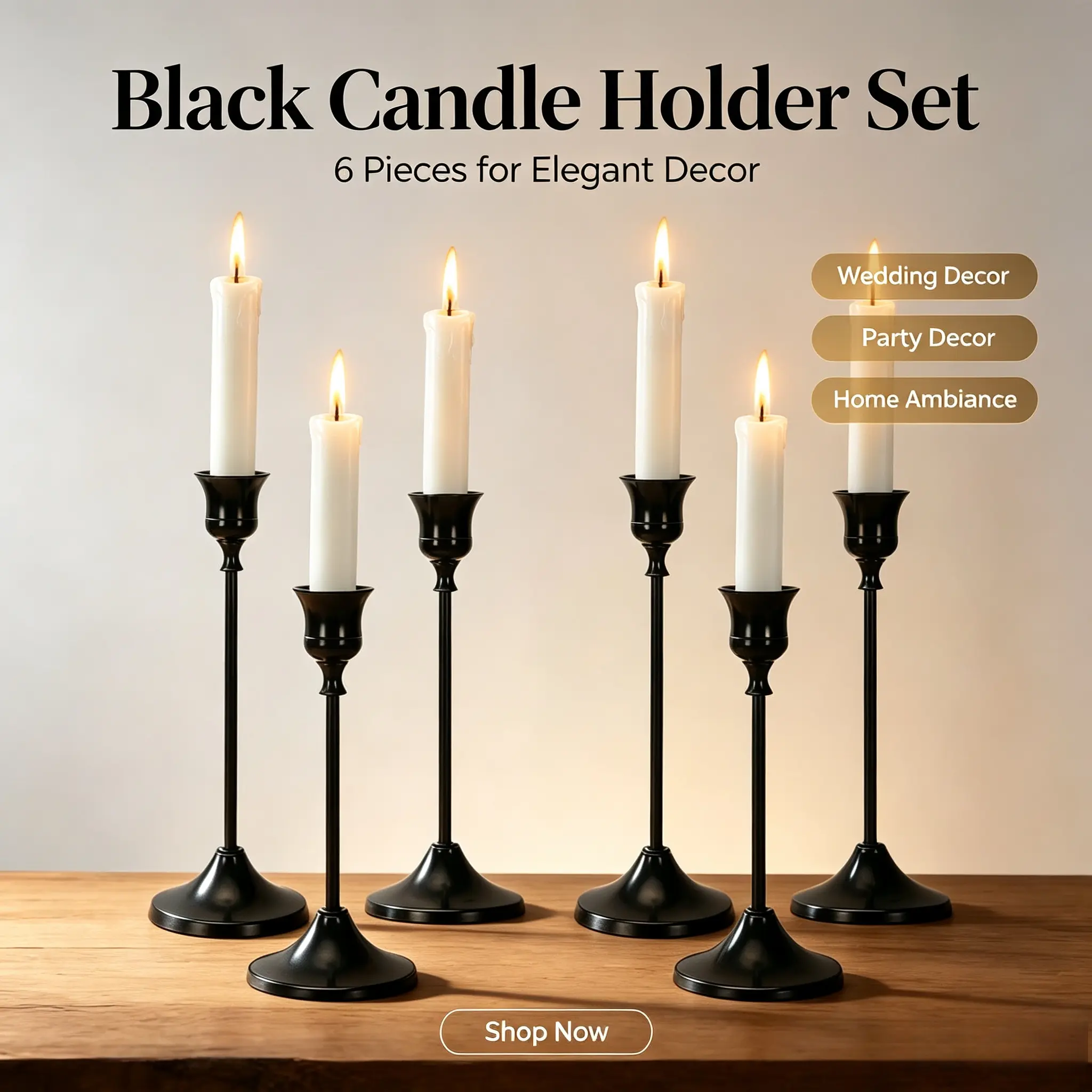 6 Pcs Black Candlestick Holders TaperCandles Holder Candle Stick Holder for DiningTable Halloween Candle Holders for TaperedCandles Decorative Centerpiece for ChristmasParty Housewarming
