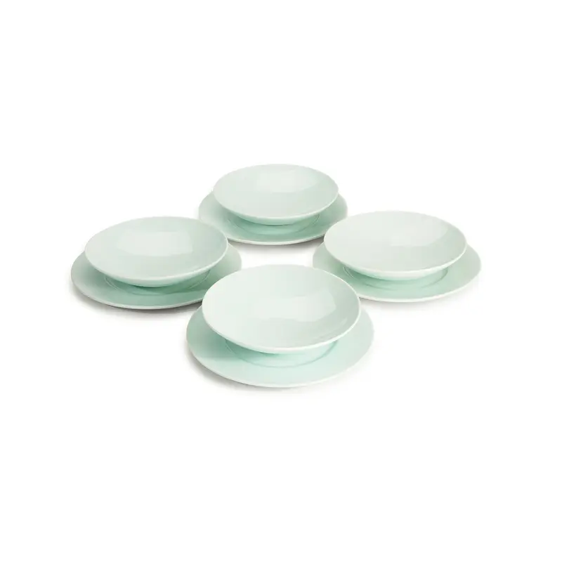 Yoopins Celadon Glazed Dinnerware Set, 8-Piece, 4 Salad/Soup Bowls 9" & 4 Dinner Plates 10 3/4", Service for 4, Light Blue-Green Color