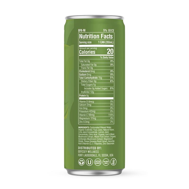 Yuzu Lime Revive Sparkling Cognition & Mood Drink - Caffeine Free - 12 Pack