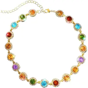 Colorful Crystal Choker Necklace Sparkly Rhinestone Chokers Necklaces Gold Chain Party Prom Neck Jewelry for Women
