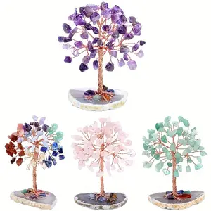 Chakra Tree Shaped Ornament, 1 Count Handcrafted Seven Chakra Crystal Bonsai Tree, Balancing Energy & Wellbeing Enhancer, Home Decor