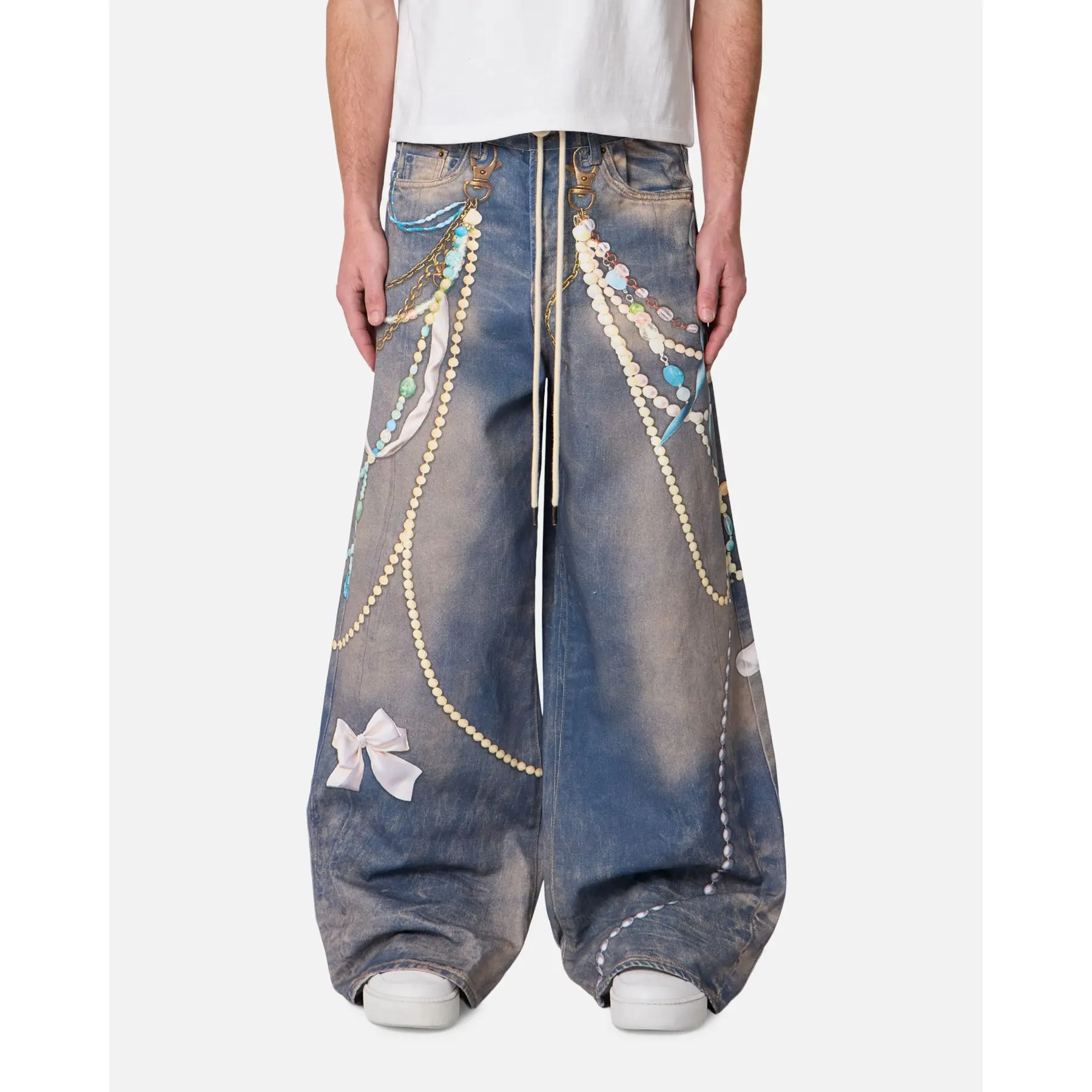 MNML Rave Chain Printed Denim Jeans Washed Blue
