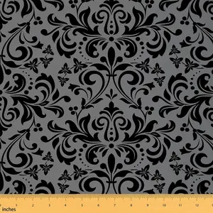 Vintage Jacquard Upholstery Fabric by The Yard,1 Yard,Botanical Floral Print Reupholstery Fabric,Retro Flowers Pattern Black Grey Waterproof Fabric