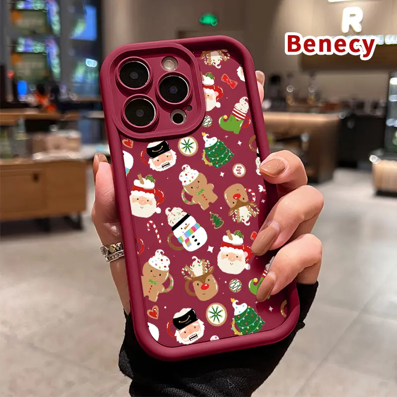 Benecy Patterned Silicone-Resin Phone Case with Lens Guard - Drop-Proof, Shockproof Soft TPU Bumper, Durable Protection, Fits iPhone 1-17, Pro Max, Plus, E, Air, XR, XS, Christmas Delight Design