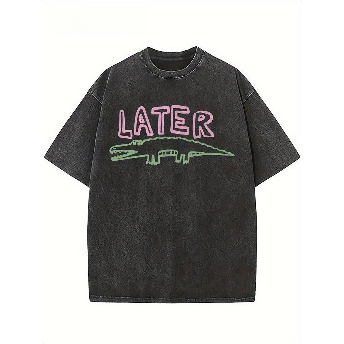 Women's Sarcastic Later Gator Graphic Tshirt - Funny Alligator Print Short-Sleeve Round Neck Relaxed Fit USA-Made Saffron Sequin Cotton Streetwear Holiday Party Top