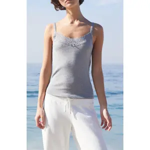 John Galt Women's Light Gray Lace Trim Tank Top