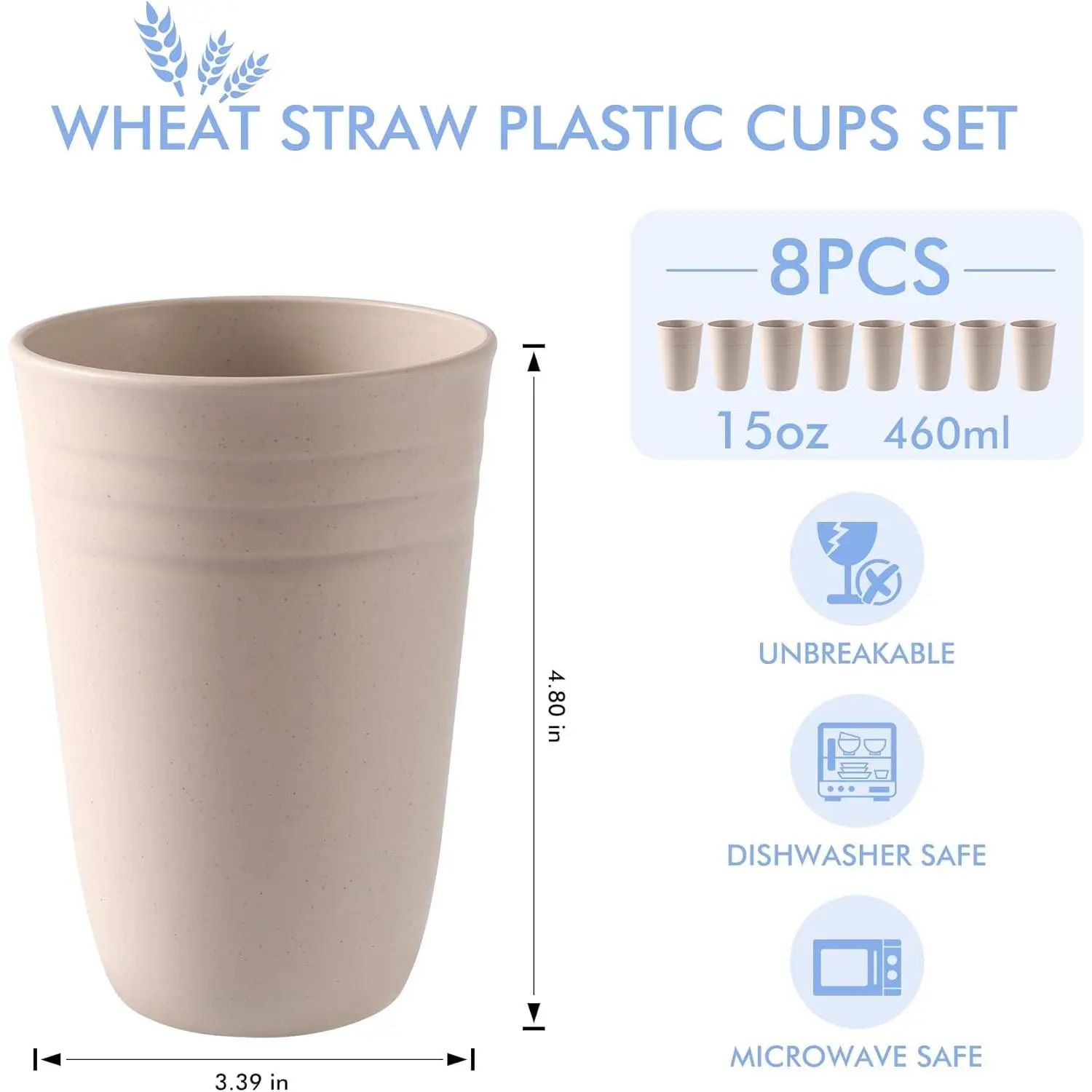 8-Pack 15oz Plastic Cups, Drinking Cup set, Unbreakable Tumblers,  Dishwasher Safe Water Plastic Glasses, Khaki - TikTok Shop