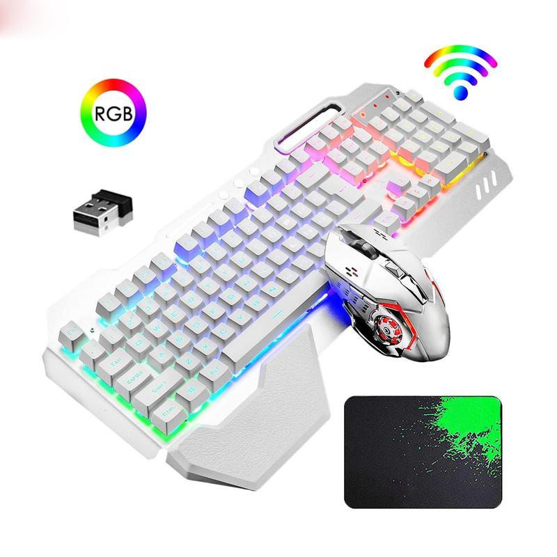 RGB Backlit Wireless Gaming Keyboard and Mouse Combo - Rechargeable, Metal Panel, Mechanical Feel for Laptop and PC Gamers